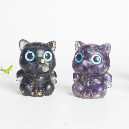 TODAY ONLY! Cute Cat Lazurite Amethyst Black Obsidian Aquamarine Crystal Resin Positive Home Decoration | Zen Ara Grove