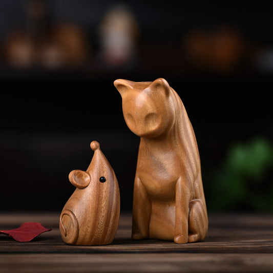 Small Cat Mouse Green Sandalwood African Red Rosewood Peace Home Decoration | Zen Ara Grove