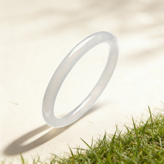 White Chalcedony Thin Bangle Bracelet – Purity & Calm | Zen Ara Grove