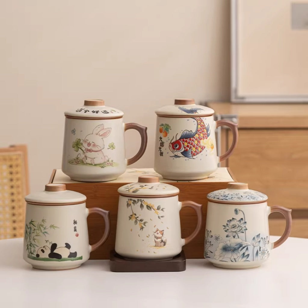 Ru Kiln Glaze Ceramic Teacup – Animal & Nature Motifs, Symbol of Harmony and Good Fortune | Zen Ara Grove