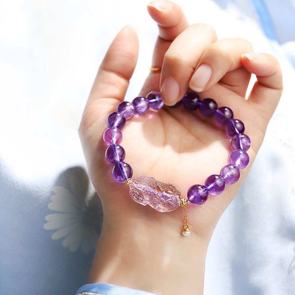 Handcrafted Natural Amethyst Pixiu Bracelet – Love & Prosperity | Zen Ara Grove