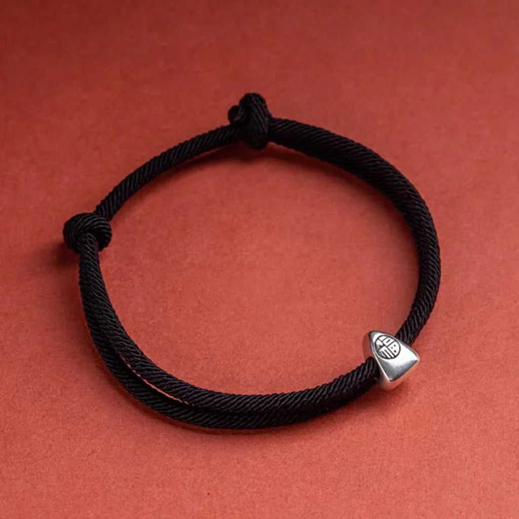 Adjustable Hand-Braided S925 Sterling Silver Fu Bracelet — Blessing & Strength