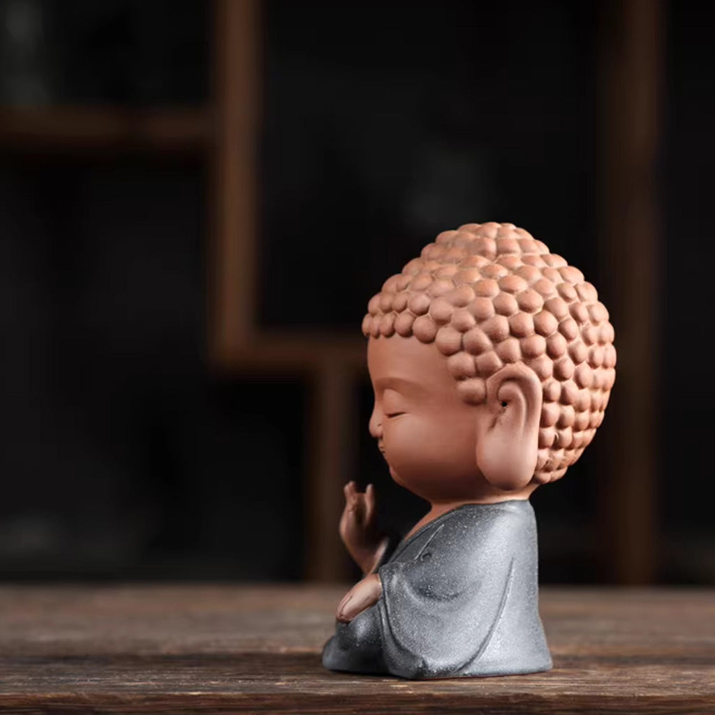 Mini Zen Buddha Statue – Purple Clay Ceramic in Meditative Pose for Inner Peace | Zen Ara Grove