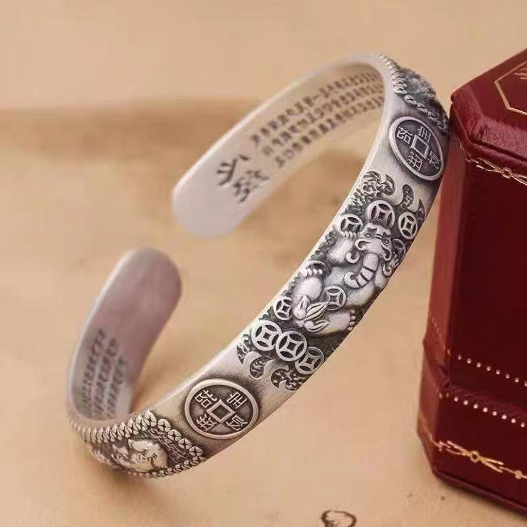 Limited Time Offer · Retro Silver‑Tone Pixiu Open Bangle – Symbol of Wealth and Protection | Zen Ara Grove