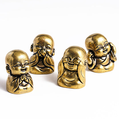 Hand‑Carved Brass "The Four Little Zen Monks" Figurines | Zen Ara Grove