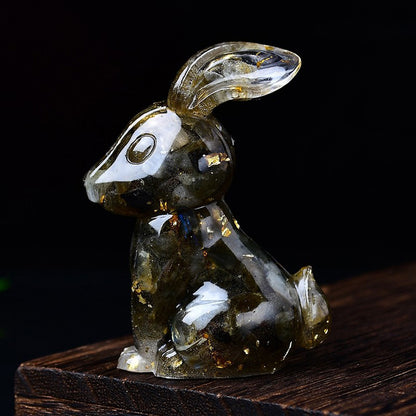 Handmade Epoxy Resin Rabbit Decor – Embedded Natural Healing Crystals | Zen Ara Grove