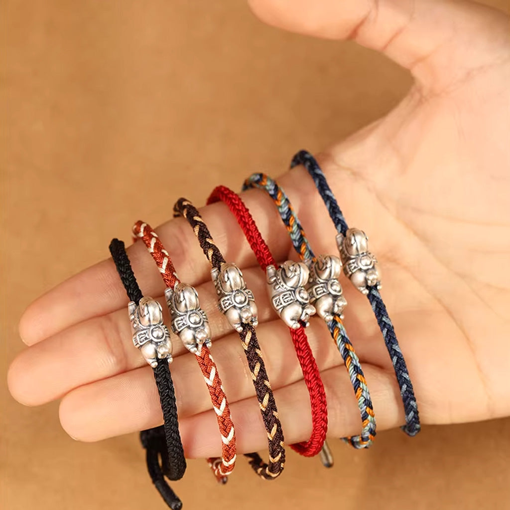 Sterling Silver Horse Charm Bracelet – Adjustable Braided Cord for Good Fortune | Zen Ara Grove