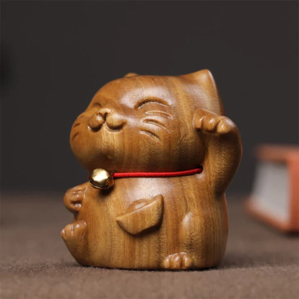 Green Sandalwood Small Mini Cute Lucky Cat Peace Decorations| Zen Ara Grove