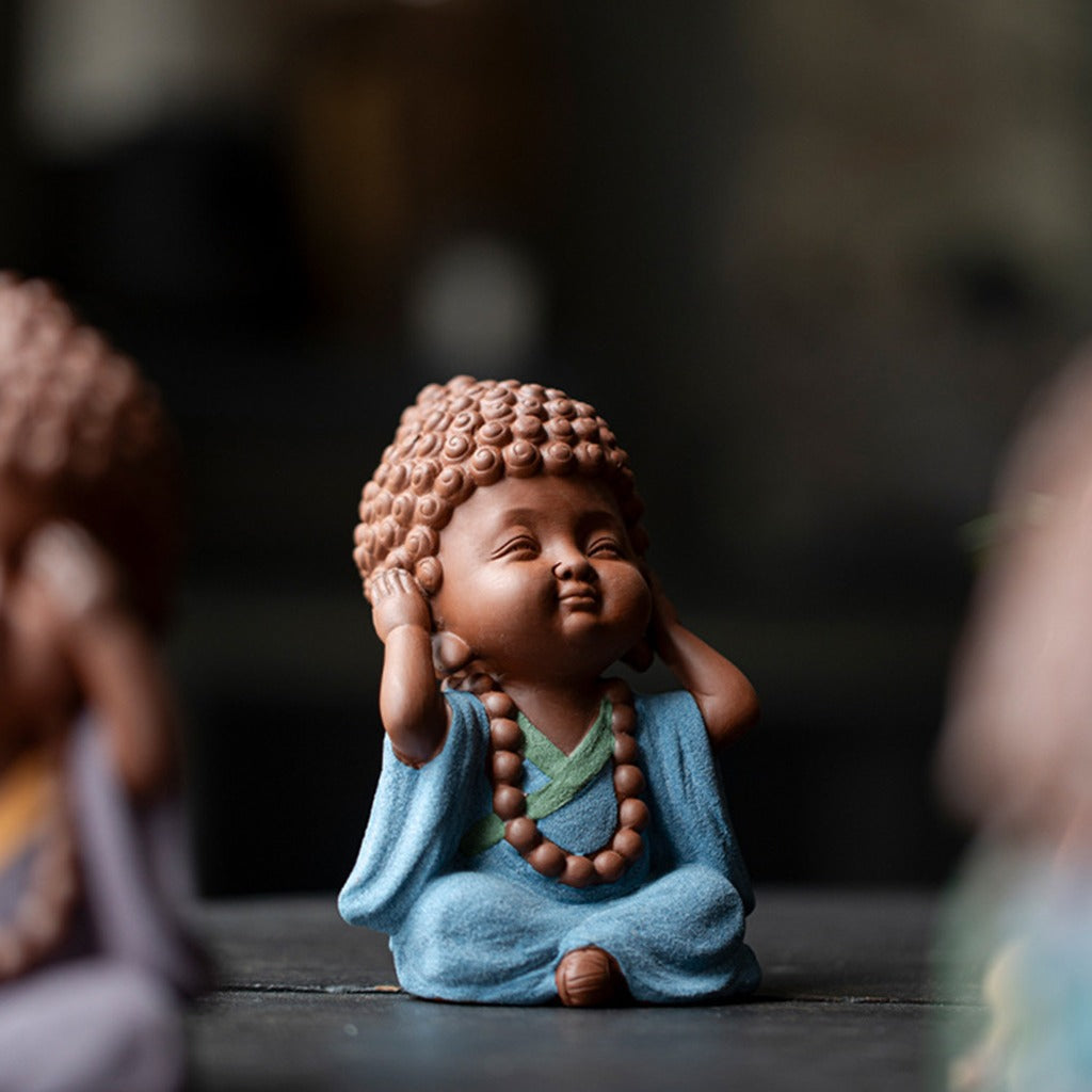 Ceramic "Four No Evils" Buddha Statue Set – Symbols of Mindfulness, Compassion, and Peace | Zen Ara Grove