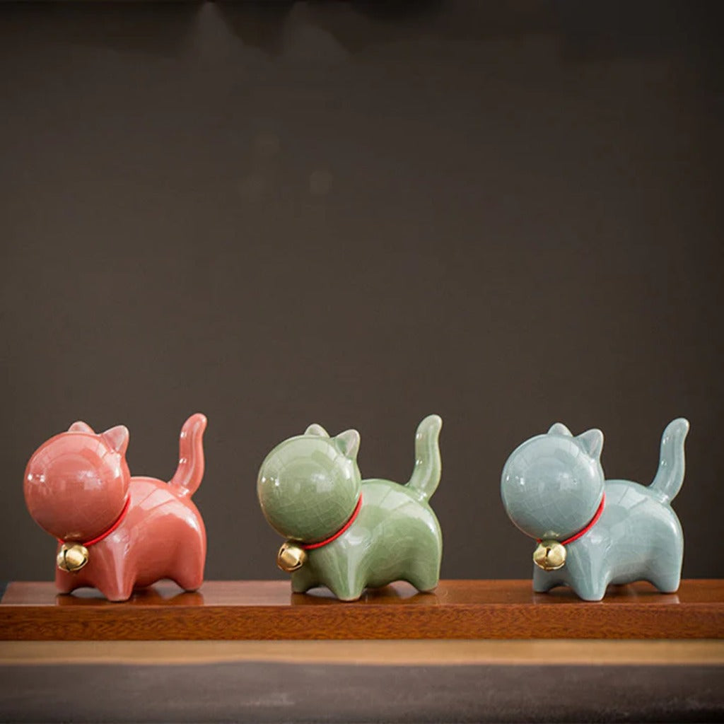Mini Cute Lucky Bell Cat Tea Pet Ceramic Home Desk Figurine Decoration| Zen Ara Grove