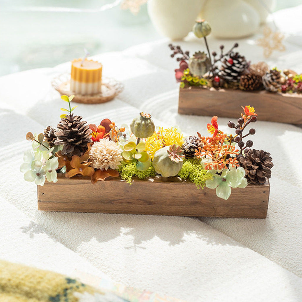 Handmade Silk Blossom Décor with Wooden Planter – Serenity in Bloom | Zen Ara Grove