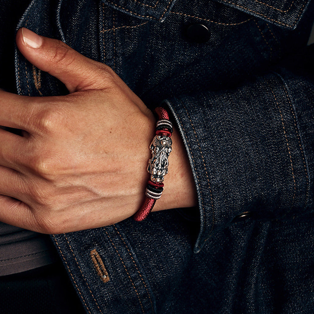999 Silver Pixiu on Dragon Knot Handwoven Bracelet — Meaning of Courage & Wealth | Zen Ara Grove