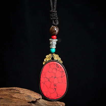 Ebony Wood Statement Pendant Necklace in Blue-Green or Red