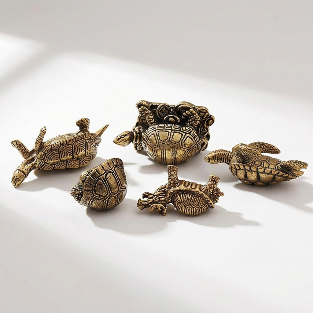 Handcrafted Brass Turtle Figurine Set – Symbols of Longevity, Protection & Good Fortune | Zen Ara Grove