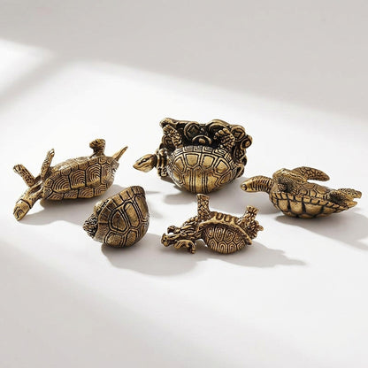 Handcrafted Brass Turtle Figurine Set – Symbols of Longevity, Protection & Good Fortune | Zen Ara Grove