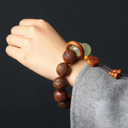 Sandalwood and Jade Beaded Bracelet with 'Fu' Charm | Zen Ara Grove
