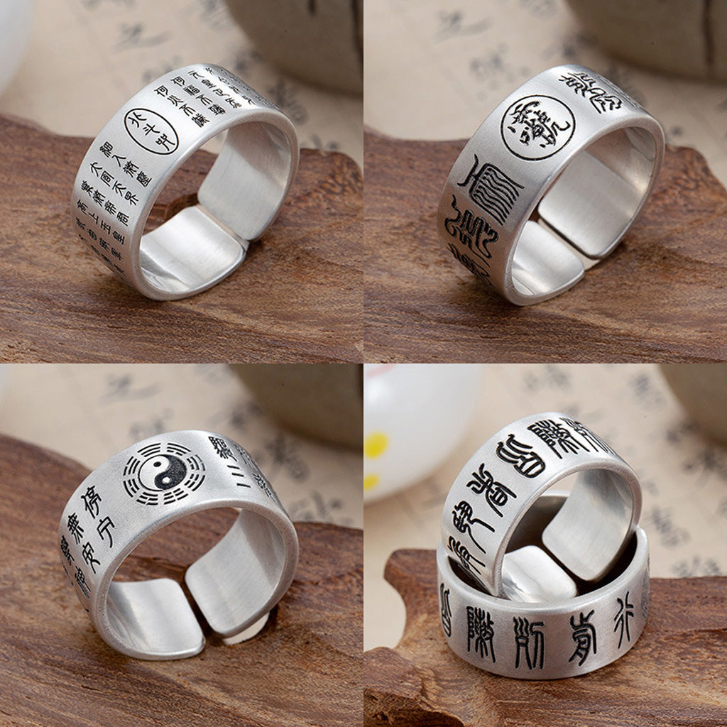 Copper Adjustable Taoist Mantra Ring with Taiji & Bagua Symbols – Protection & Harmony | Zen Ara Grove