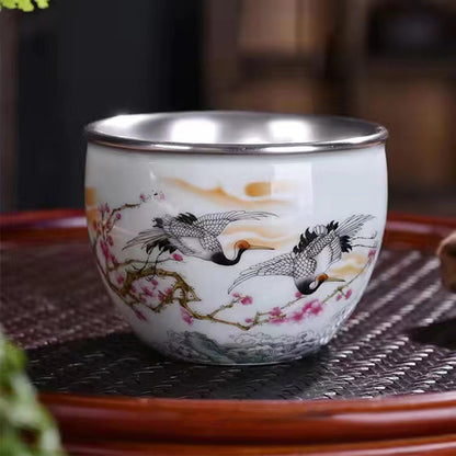999 Silver Hammered Teacup – Dragon & Phoenix Design – Handcrafted Symbol of Strength and Harmony | Zen Ara Grove