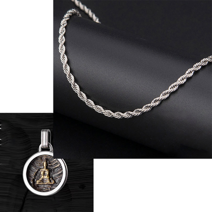 Zen Circle Pendant｜Gold Buddha in Silver Mandala