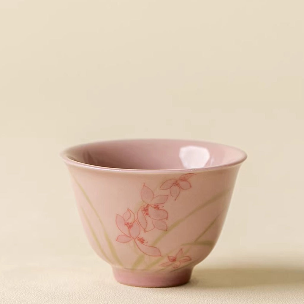 Pink Hand-Painted Magnolia Ceramic Teacup – Artistic Color Glaze Drinkware | Zen Ara Grove