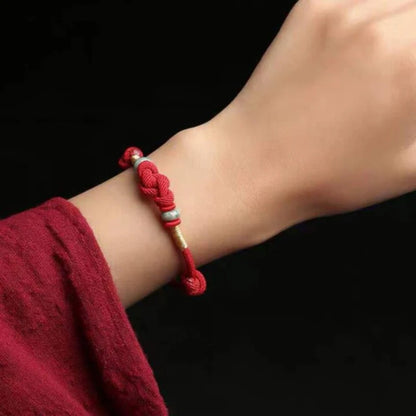 Handmade Adjustable Red Rope Bracelet Lucky Knot with Jade-like Beads – Wishing for Smooth Fortune | Zen Ara Grove