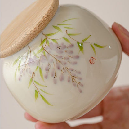 Hand-painted Ceramic Tea Canister – Airtight Storage for Loose Leaf Tea | Zen Ara Grove