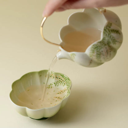 Pastel Ceramic Cup with Hand‑Painted Wisteria – Gentle Green Ombre Elegance | Zen Ara Grove