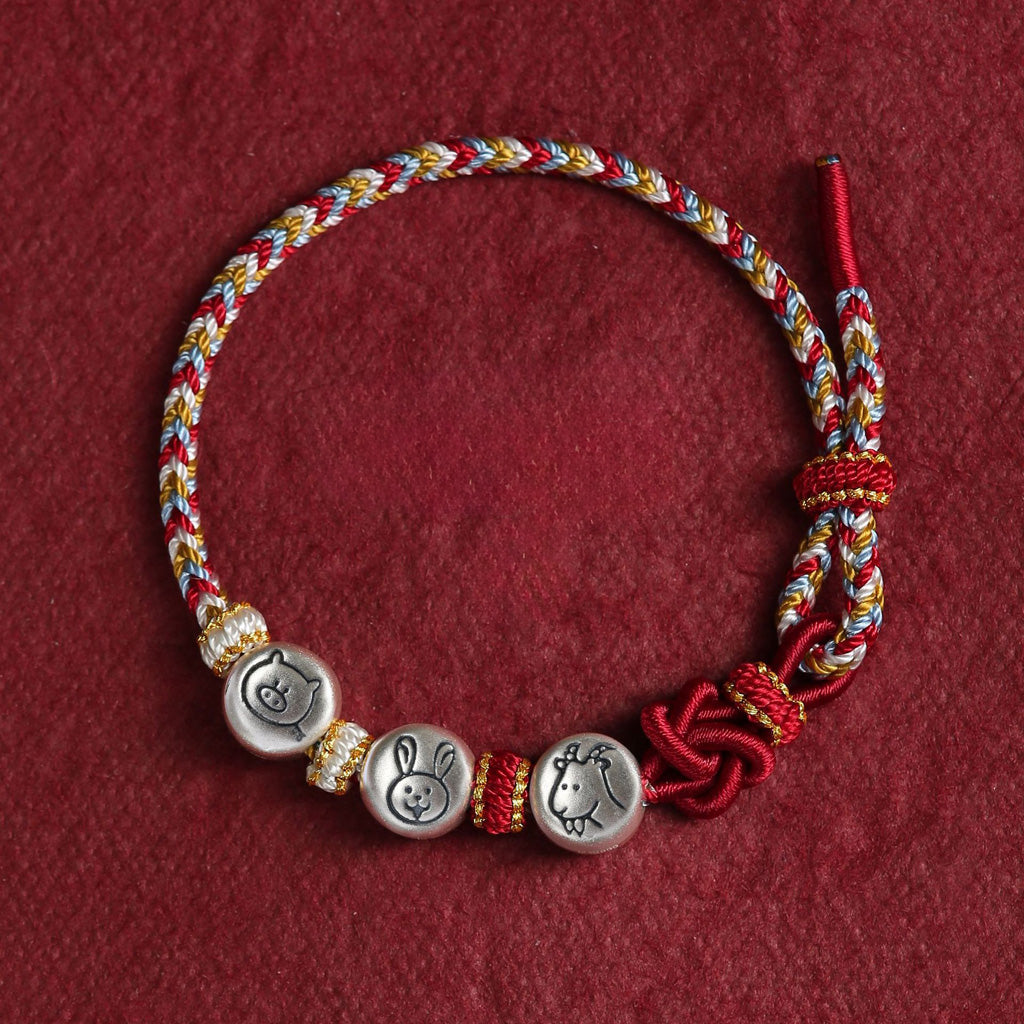 999 Silver 12 Zodiac Bead Braided Multi‑Color Adjustable Bracelet –Fortune & Peace | Zen Ara Grove