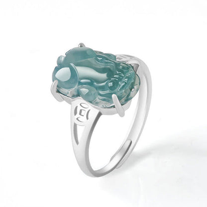 S925 Sterling Silver Adjustable Jade Pixiu Ring – Wealth & Protection | Zen Ara Grove