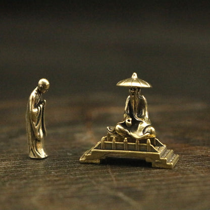 Mini Brass Figurine Set – Saluting Buddha, Luoyang Bridge Scene, Little Monk & Fishing Old Man | Zen Ara Grove