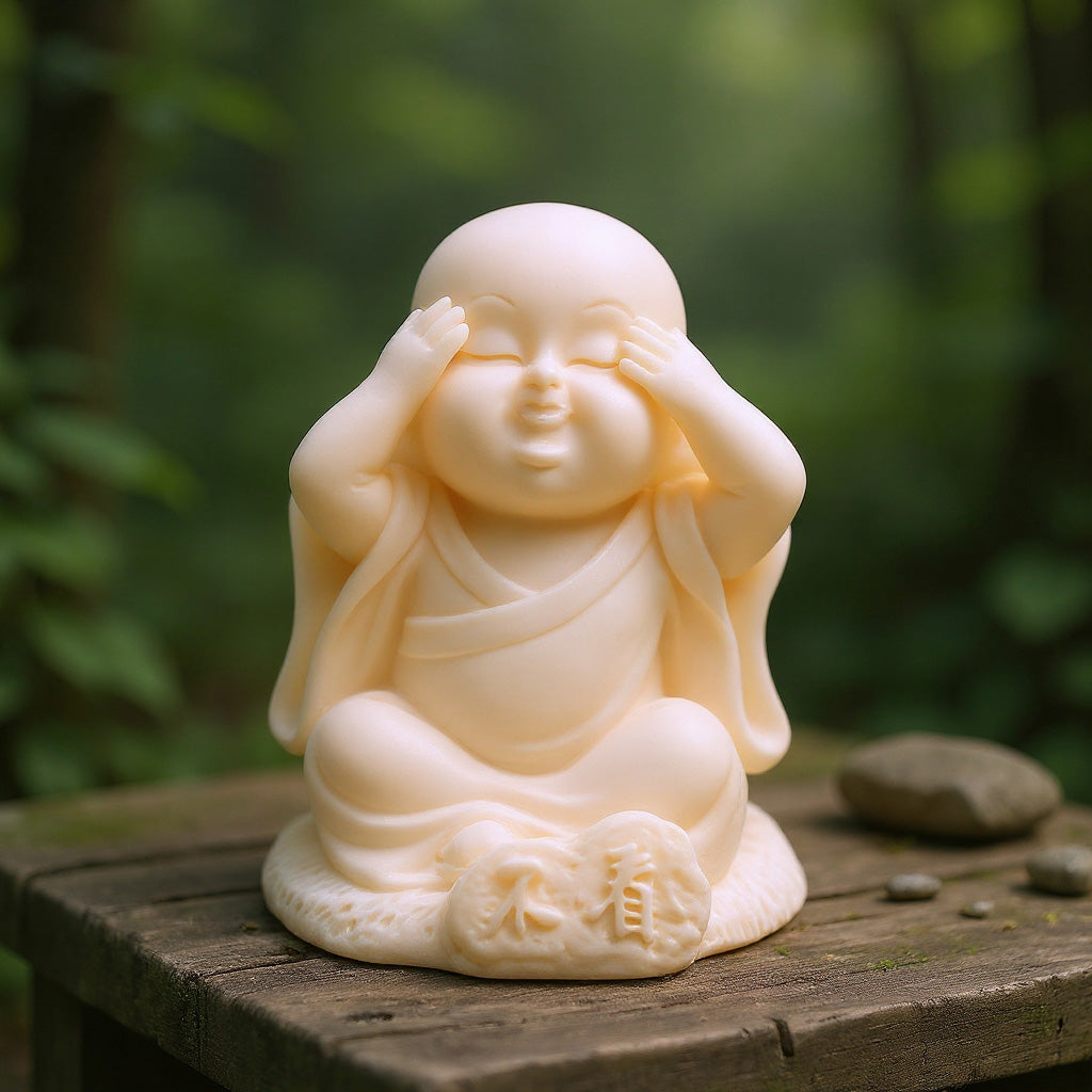 Hand-Carved Tagua Nut "The Three Little Zen Monks" Figurines | Zen Ara Grove