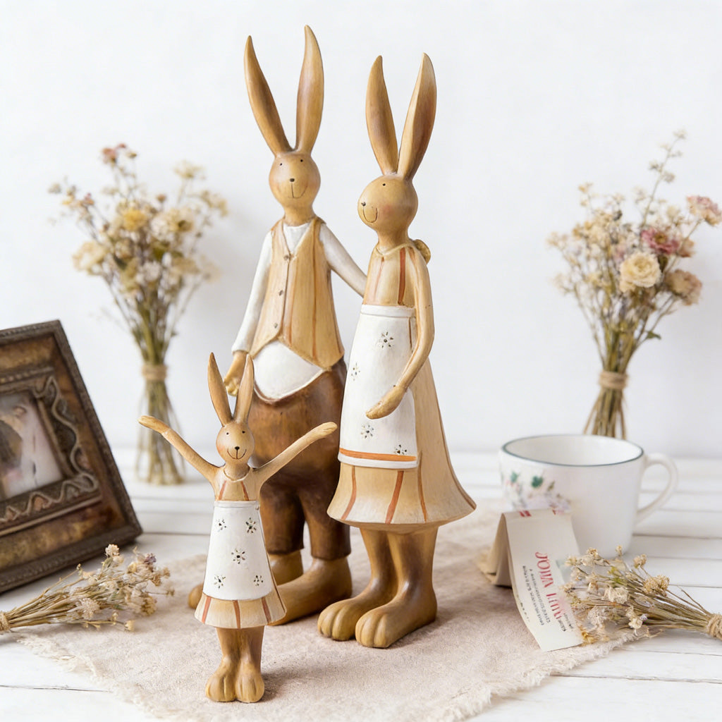 Bunny Family Figurine Set – Handcrafted Rabbits Symbolizing Love, Warmth & Togetherness | Zen Ara Grove