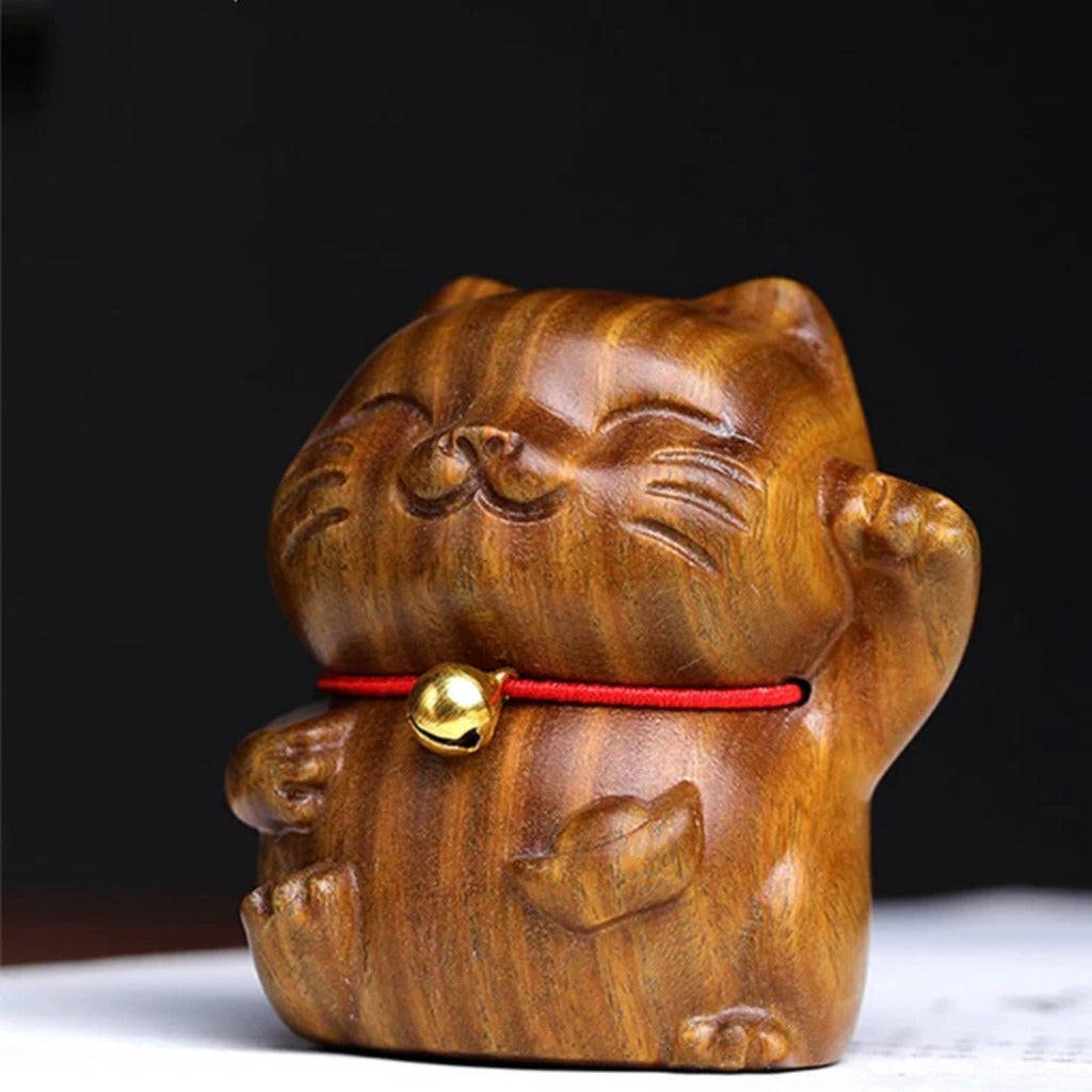 Green Sandalwood Small Mini Cute Lucky Cat Peace Decorations| Zen Ara Grove