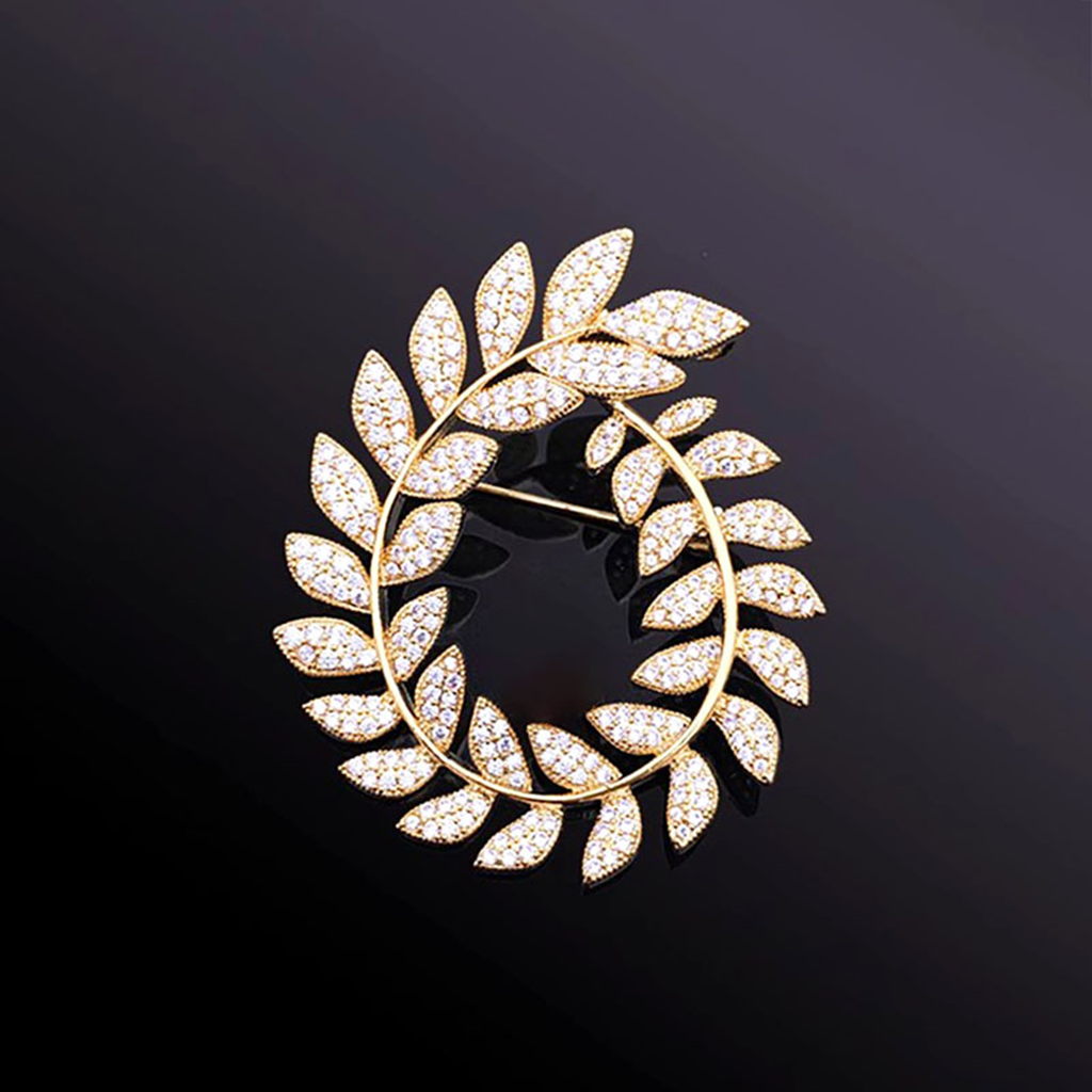 Crystal-Studded Olive Wreath Pin – Symbol of Harmony and Hope | Zen Ara Grove