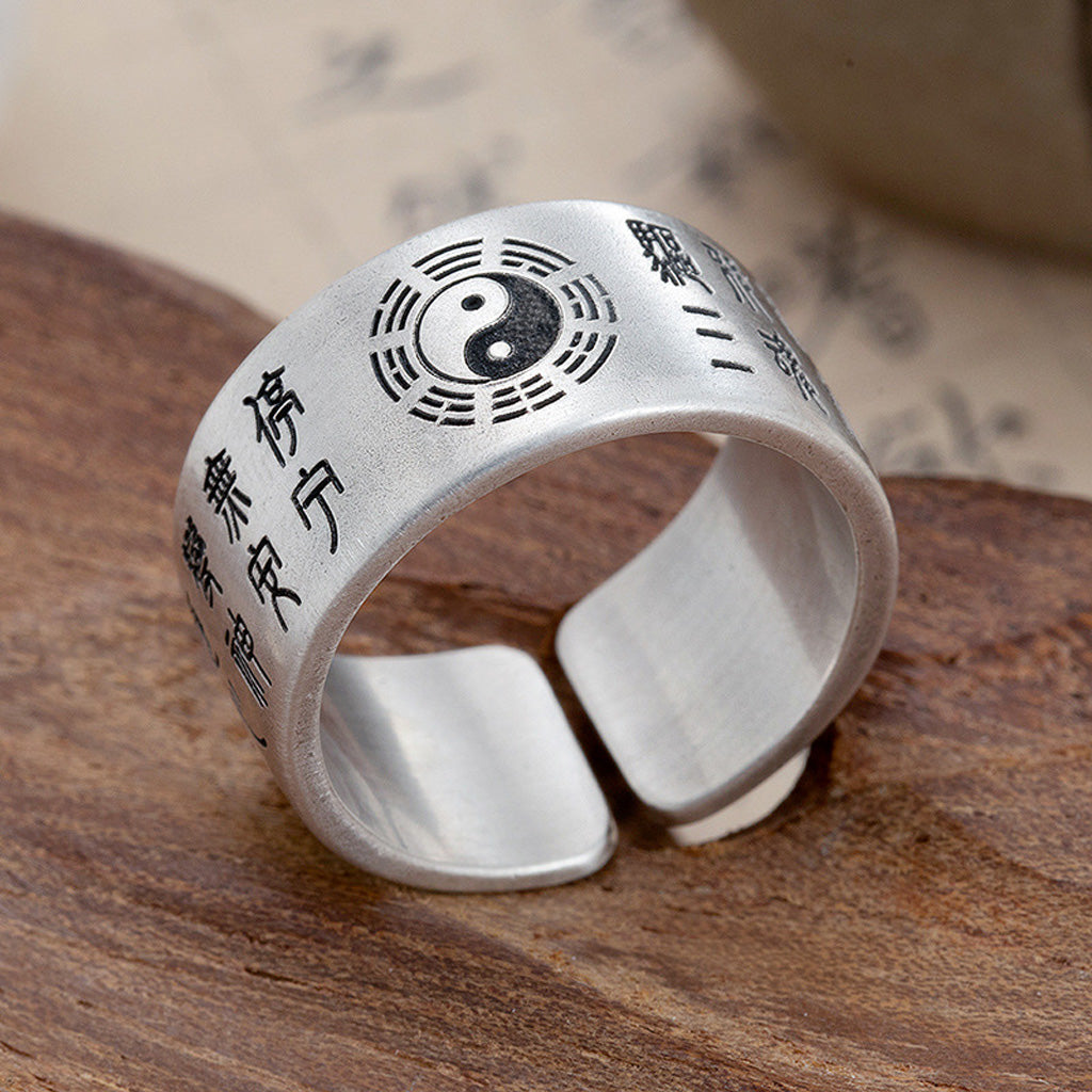 Copper Adjustable Taoist Mantra Ring with Taiji & Bagua Symbols – Protection & Harmony | Zen Ara Grove
