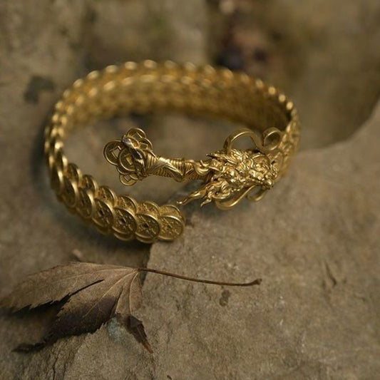 Vintage Copper Coin Dragon Sword Bracelet – Fortune & Protection Talisman | Zen Ara Grove