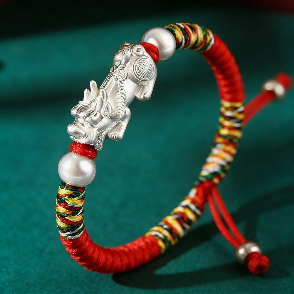 Adjustable 999 Silver Red Rope Pixiu for Children – Blessing & Protection | Zen Ara Grove