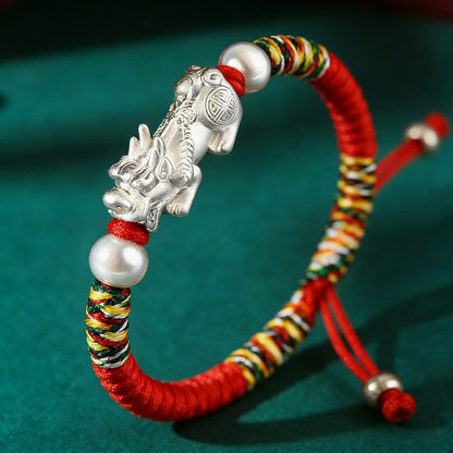 Adjustable 999 Silver Red Rope Pixiu for Children – Blessing & Protection | Zen Ara Grove