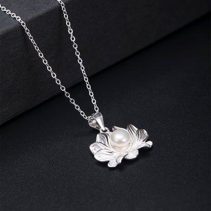 Pearl Lotus Pendant in S925 Silver | Zen Ara Grove