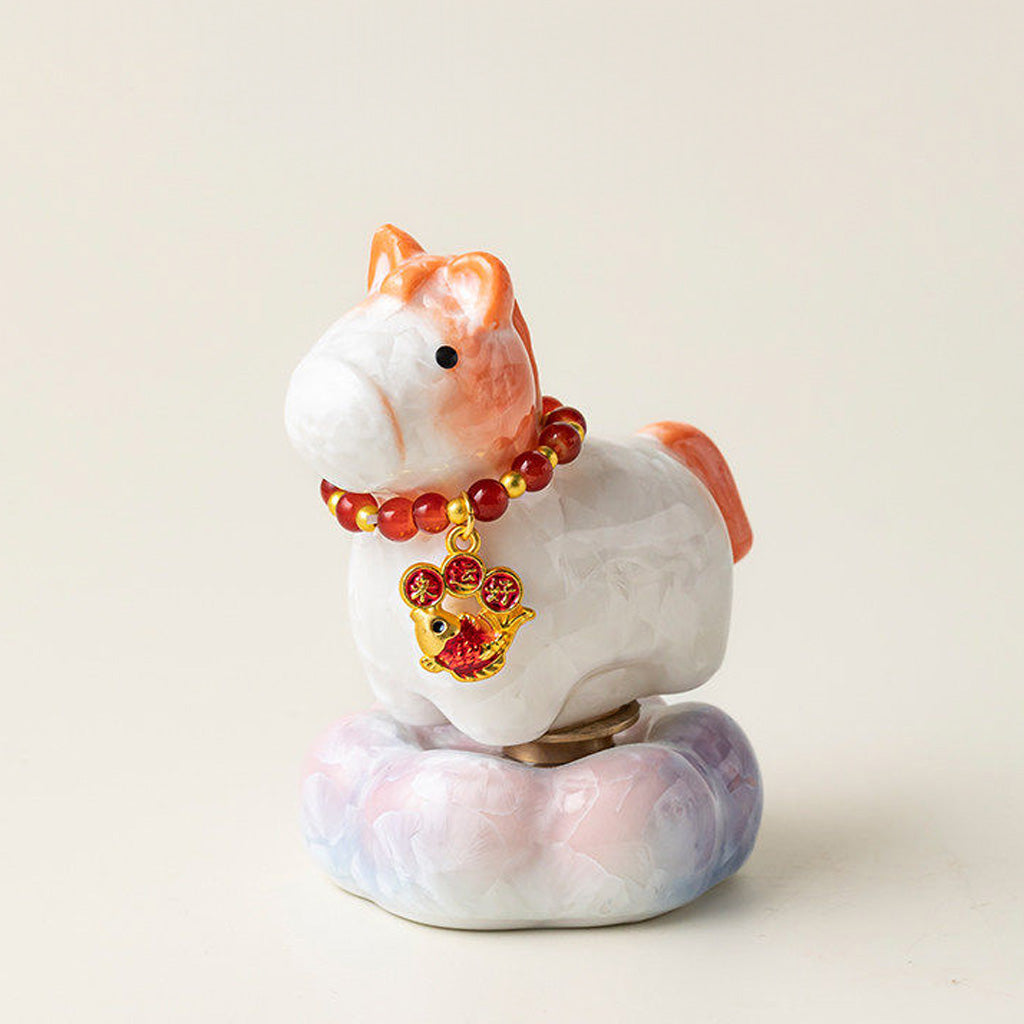Crystal‑Glazed Ceramic Horse Figurine – Symbol of Vitality & Good Fortune – Rotating Design Tea Table Ornament | Zen Ara Grove