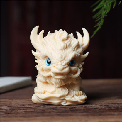 Hand-Carved Tagua Three Auspicious Beasts – Dragon, Qilin & Pixiu Figurine Set | Zen Ara Grove