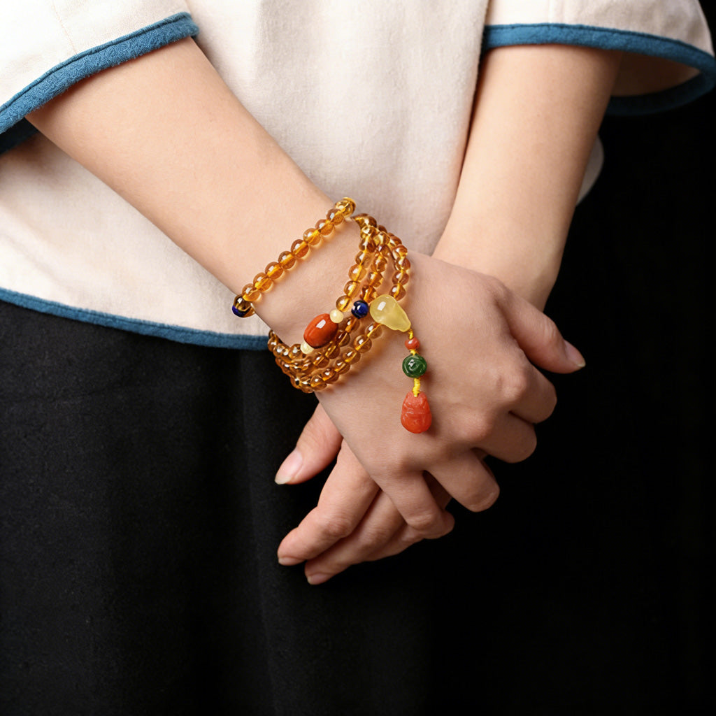 108‑Bead Citrine Pixiu Bracelet — Meaning of Fortune Protection| Zen Ara Grove