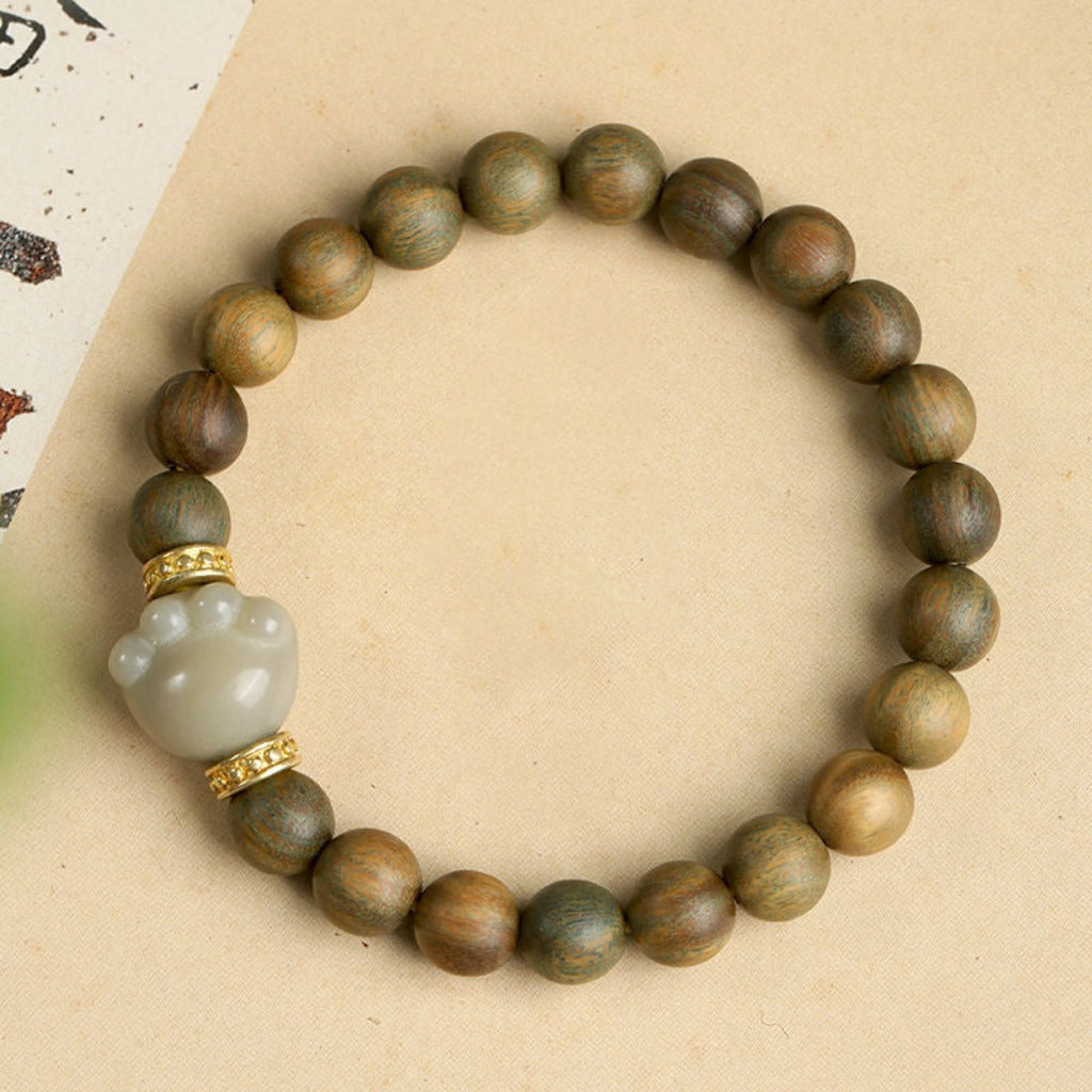 $9.99 LIMITED TIME OFFER Vintage Green Sandalwood Bracelet – Cat Paw Charm Inspired Prayer Beads | Zen Ara Grove