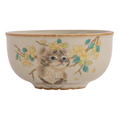 Cute Cat Yellow Flowers Rabbit Teacup Kung Fu Tea Cup  | Zen Ara Grove