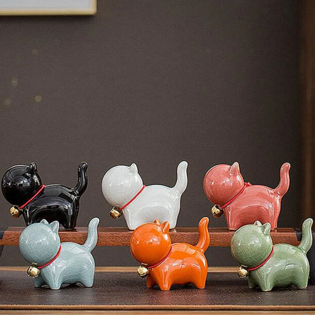 Mini Cute Lucky Bell Cat Tea Pet Ceramic Home Desk Figurine Decoration| Zen Ara Grove