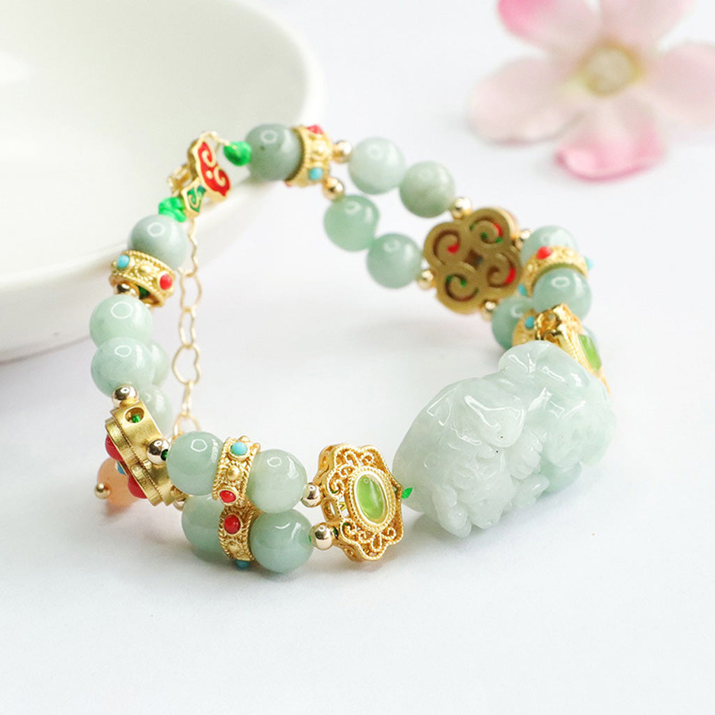 Natural Jade Pixiu Double‑Layer Bracelet – Symbol of Wealth and Blessing | Zen Ara Grove
