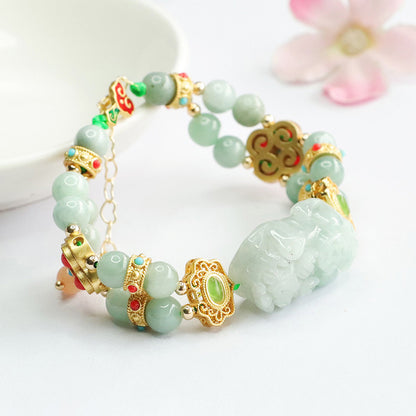Natural Jade Pixiu Double‑Layer Bracelet – Symbol of Wealth and Blessing | Zen Ara Grove
