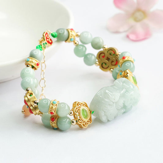 Natural Jade Pixiu Double‑Layer Bracelet – Symbol of Wealth and Blessing | Zen Ara Grove