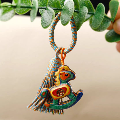 Handwoven Rainbow Rocking Horse Keychain – Whimsical Charm for Everyday | Zen Ara Grove