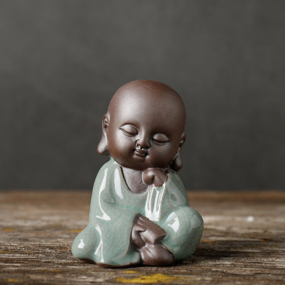 Zen Little Monk Tea Pet – Handmade Ceramic & Purple Clay Figurine for Tea Table Décor | Zen Ara Grove